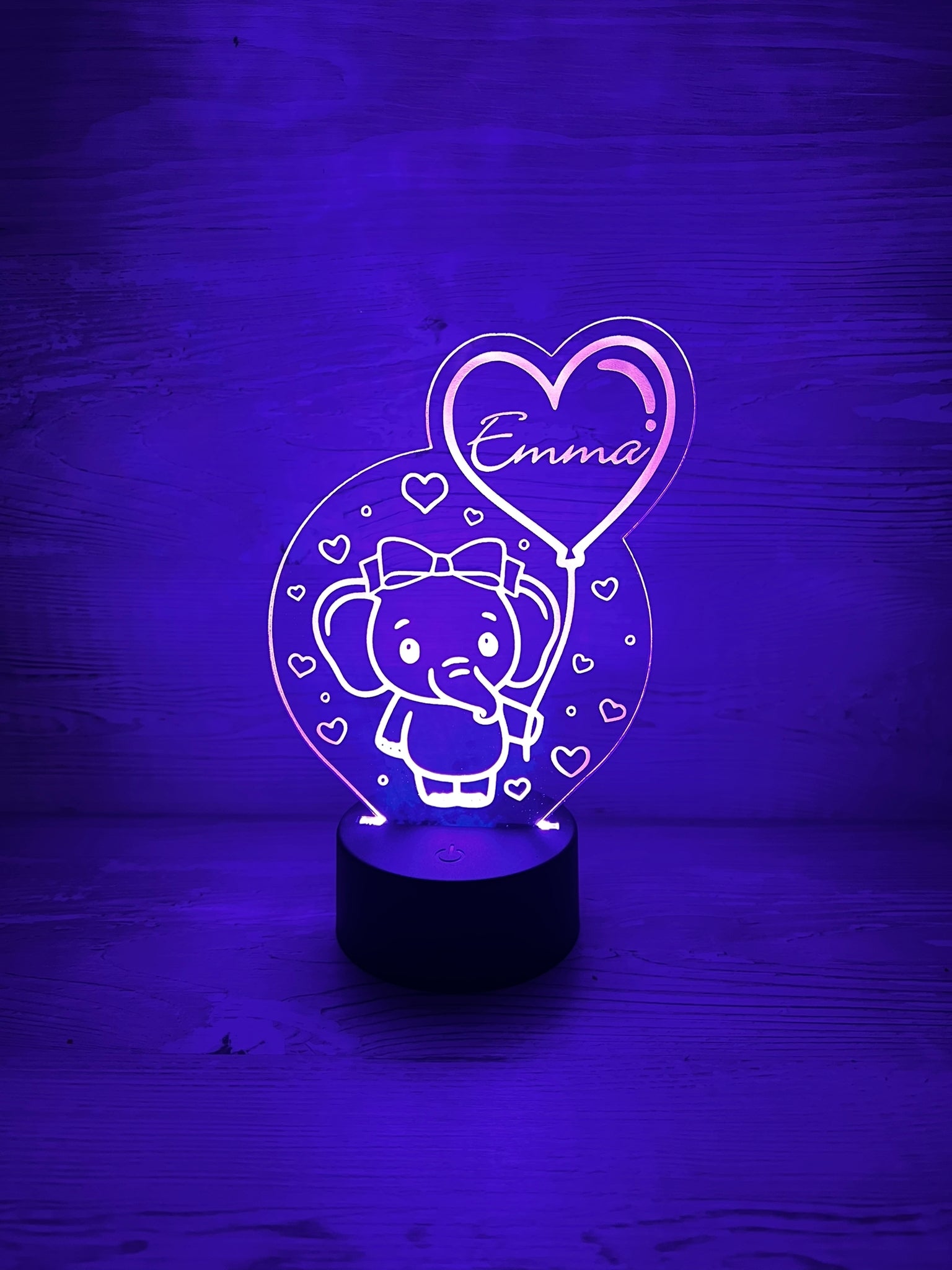 Exklusiv personalisierte Nachtlampe aus Acryl in süßer Elefantenoptik für Mädchen, Nachttischlampe, Babygeschenk, Geburt, Taufgeschenk, Besonders