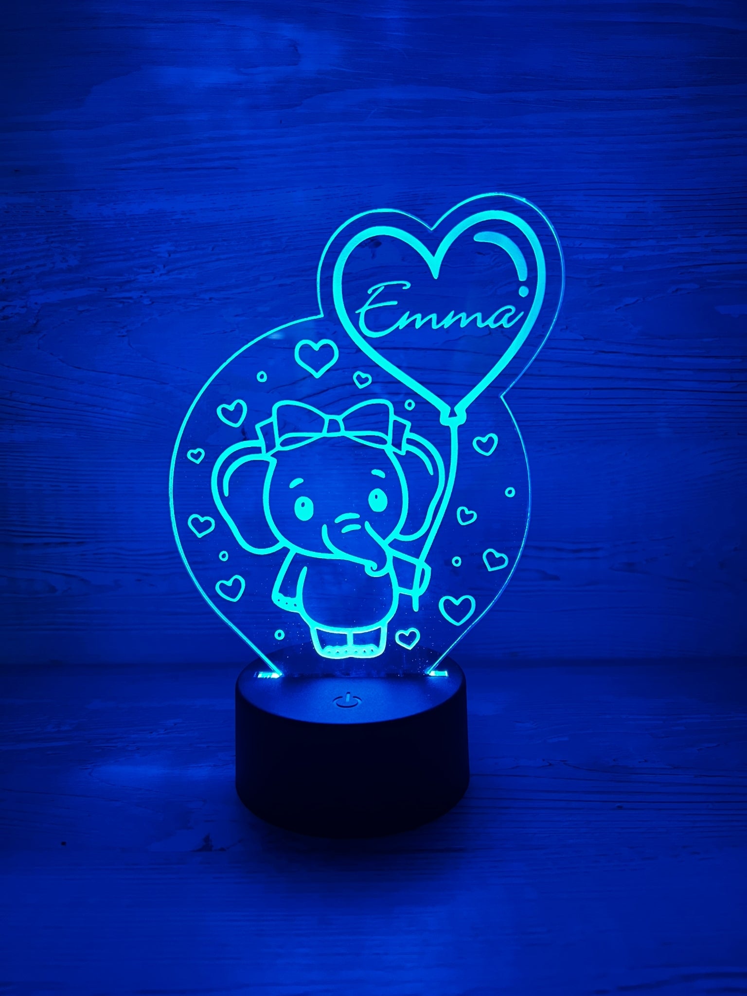 Exklusiv personalisierte Nachtlampe aus Acryl in süßer Elefantenoptik für Mädchen, Nachttischlampe, Babygeschenk, Geburt, Taufgeschenk, Besonders