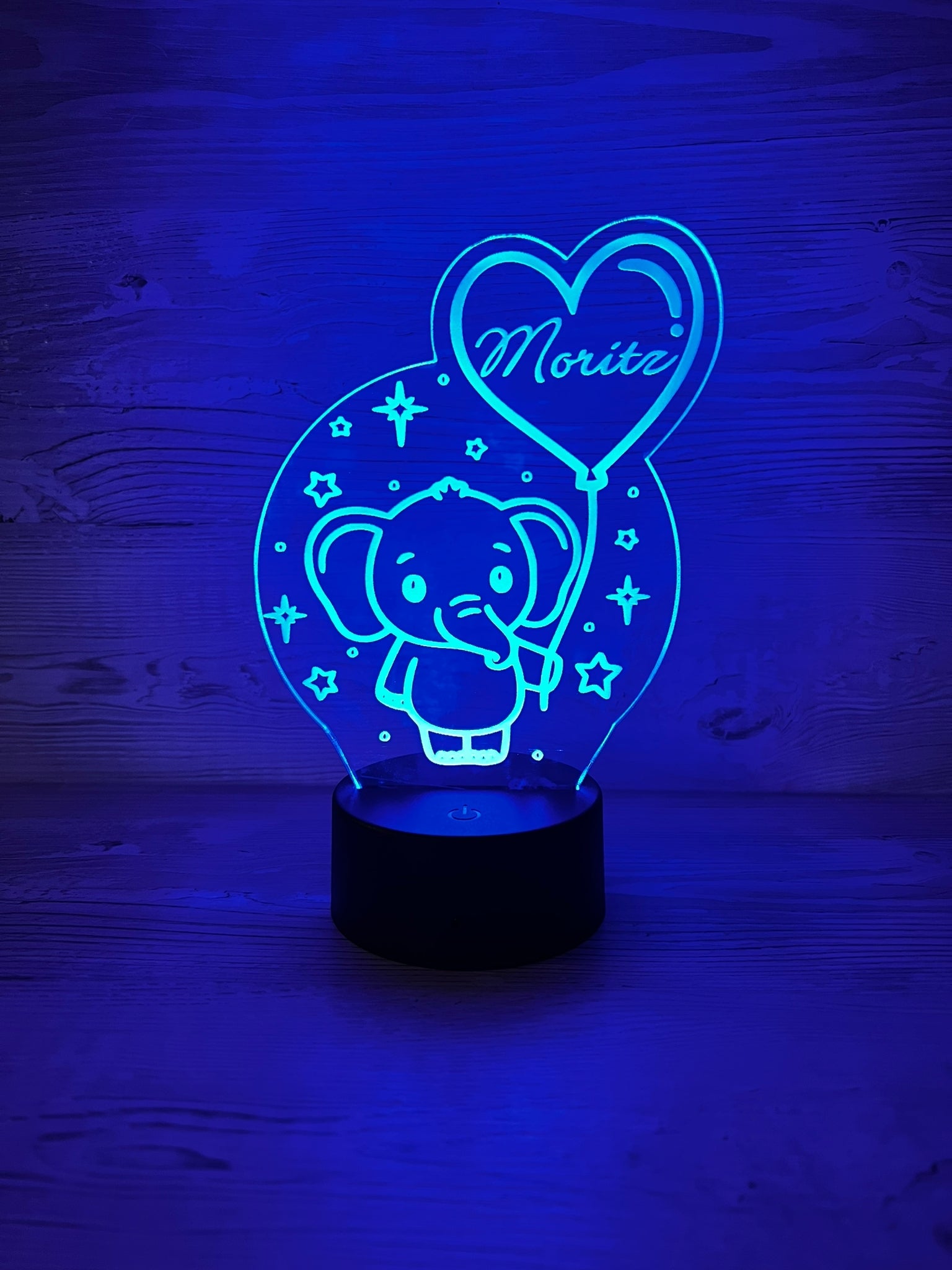 Exklusiv personalisierte Nachtlampe aus Acryl in süßer Elefantenoptik für Jungs, Nachttischlampe, Babygeschenk, Geburt, Taufgeschenk, Besonders