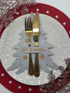 Besteckhalter 2er| 4er| 6er| 8er Set aus Filz mit Goldenem Aufdruck| Weihnachtliche Tischdeko| Tannenbaum| Christbaum| Weihnachtsgeschenk