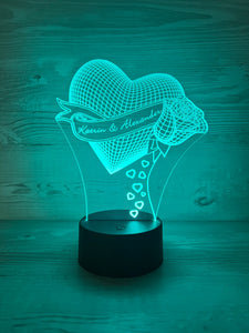 Exklusiv personalisierte Nachtlampe aus Acryl in Herz Optik mit Rose, Nachttischlampe, Babygeschenk, Geburt, Taufgeschenk, Besonders