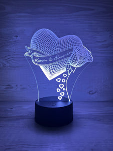 Exklusiv personalisierte Nachtlampe aus Acryl in Herz Optik mit Rose, Nachttischlampe, Babygeschenk, Geburt, Taufgeschenk, Besonders
